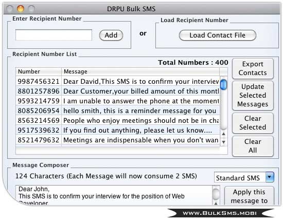 Screenshot of Send Bulk SMS