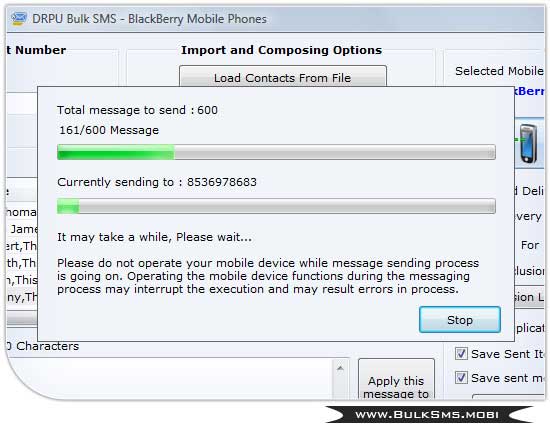 Screenshot of Blackberry Mass Messaging