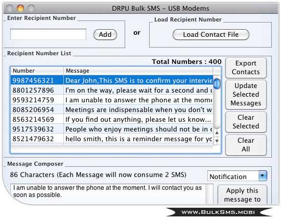 Screenshot of Mac Bulk SMS Software for Modem