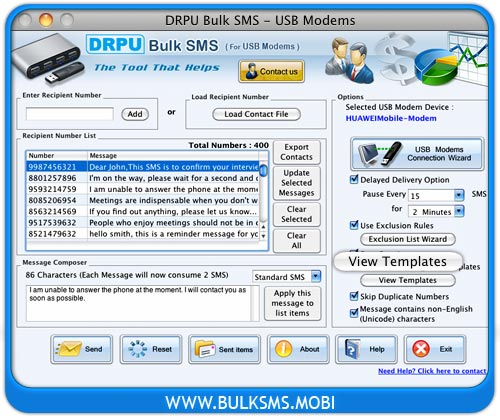 Mac Bulk SMS Software for USB Modems