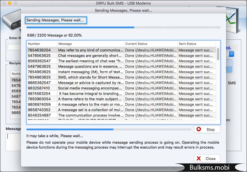 current status of message sending process
