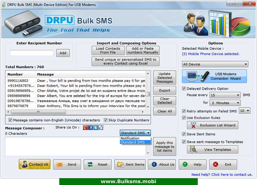 Bulk SMS software For USB Modem screenshot