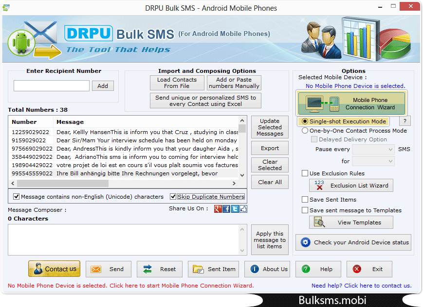 Bulk SMS Software for Android Mobile Phone