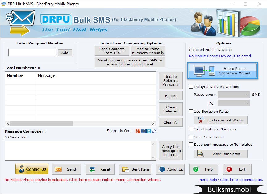 Bulk SMS Software for BlackBerry Mobile Phones