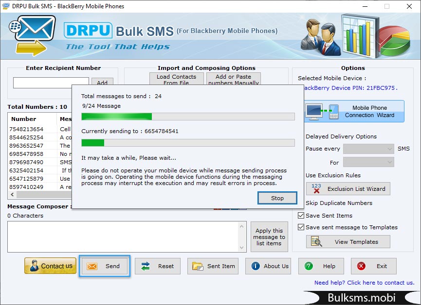 progress bar of message