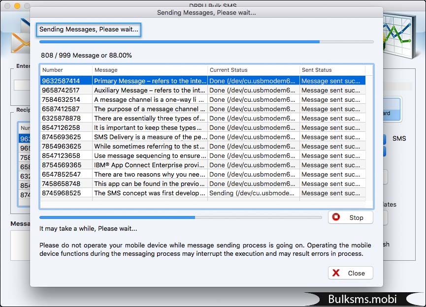 progress bar of message sending process