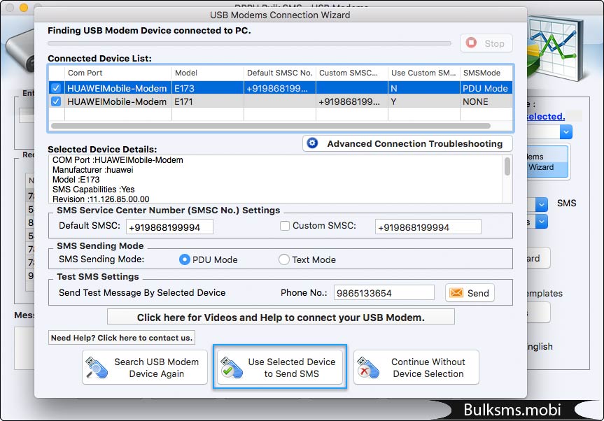 shows USB modems device connected to PC