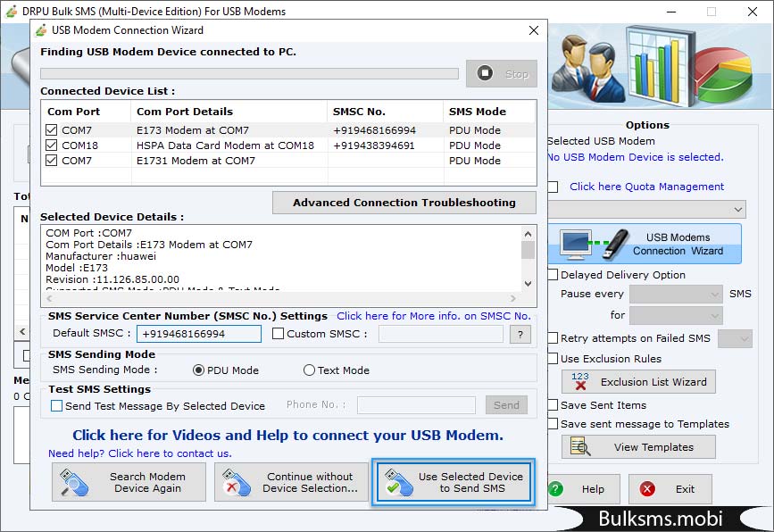 list of connected USB Modem Device